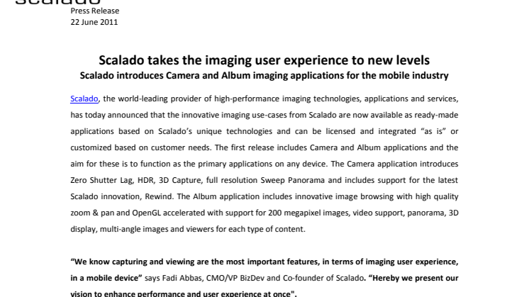 Scalado takes the imaging user experience to new levels
