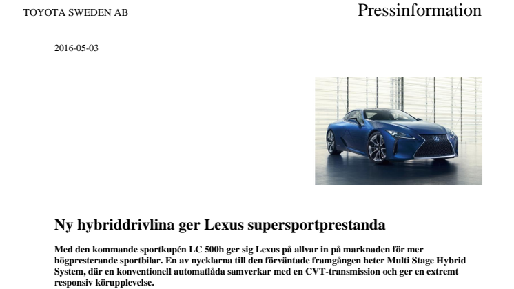 Ny hybriddrivlina ger Lexus supersportprestanda