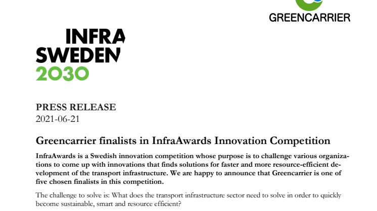 Greencarrier finalists in InfraAwards Innovation Competition