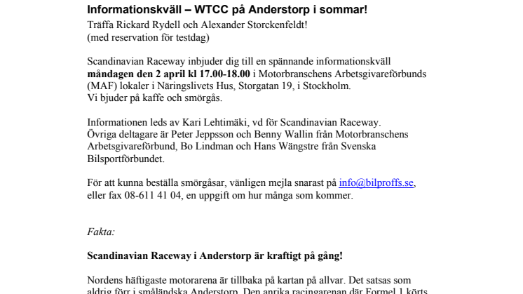 Träffa Rydell och Storckenfeldt innan svenska deltävlingen i WTCC på Anderstorp 