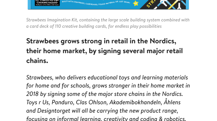 Strawbees, a Swedish Edtech company shows strong growth in the Nordic retail market by signing several major retail  chains.