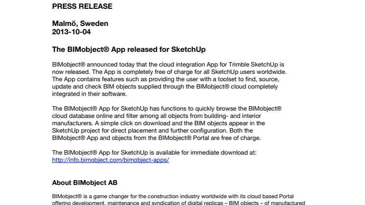 The BIMobject® App released for SketchUp