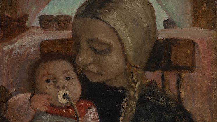 Paula Modersohn-Becker, Mädchen mit schnullendem Kind, 1906.  Foto: Worpsweder Museumsverbund. Bild beskuren.