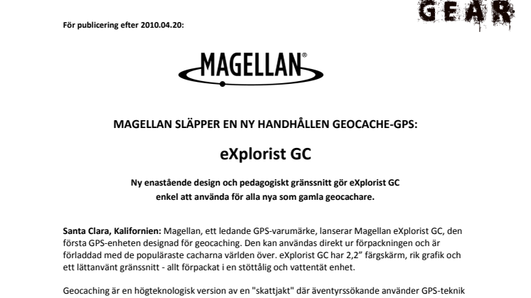 MAGELLAN SLÄPPER EN NY HANDHÅLLEN GEOCACHE-GPS: eXplorist GC