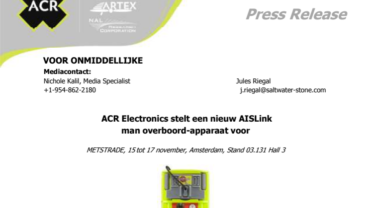 ACR Electronics stelt een nieuw AISLink man overboord-apparaat voor