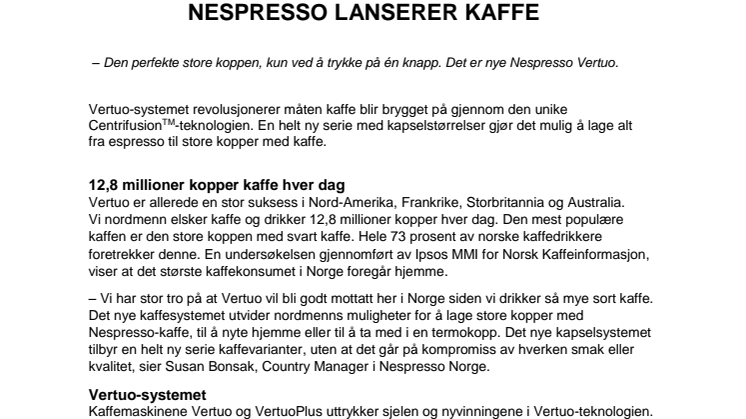 Nespresso lanserer kaffe