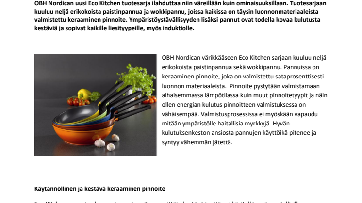 Väriä ja kestävyyttä keittiöön! OBH Nordica lanseeraa ympäristöystävälliset paistinpannut