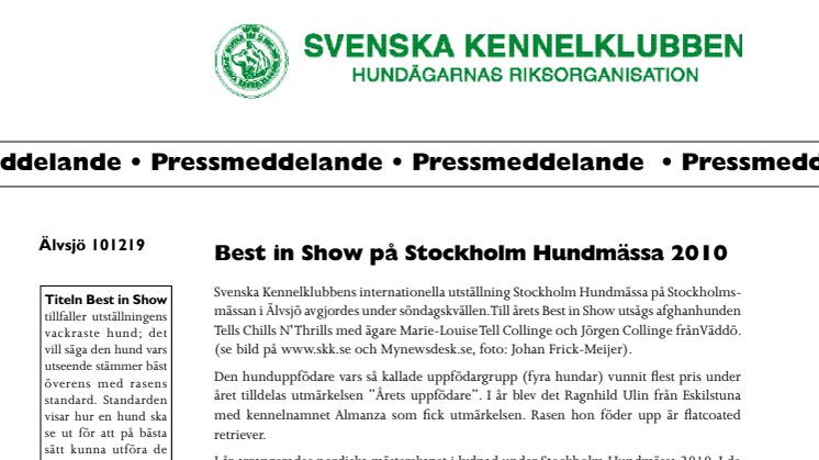 Best in show på Stockholm Hundmässa