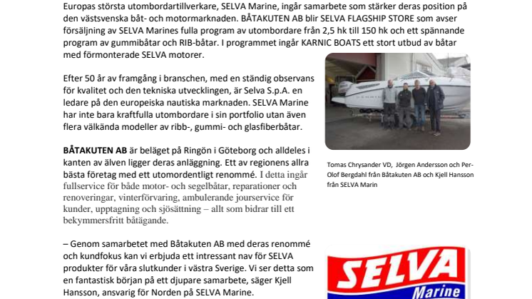 Första SELVA FLAGSHIP STORE med BÅTAKUTEN AB, stark partner på Västsvenska båt- och motormarknaden
