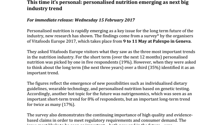 This time it’s personal: personalised nutrition emerging as next big industry trend