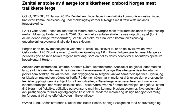Bastø Fosen press release Norsk - Zenitel