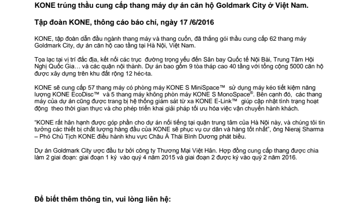 KONE wins order for Goldmark City residential development in Vietnam