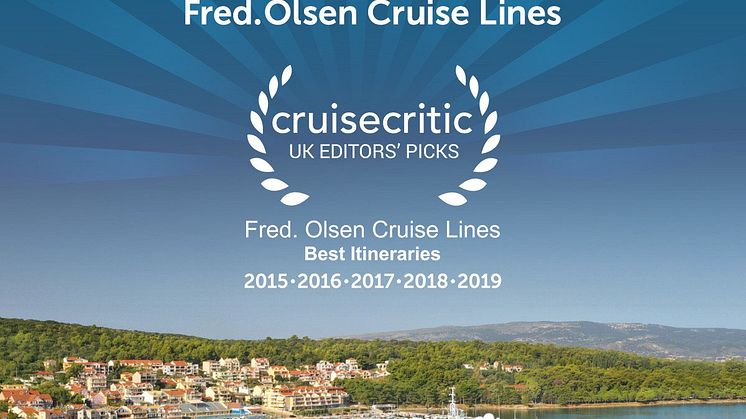Record fifth consecutive ‘Best for Itineraries’ win for Fred. Olsen in Cruise Critic’s ‘UK Editors’ Picks Awards 2019’ 