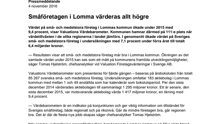Värdebarometern 2015 Lommas kommun