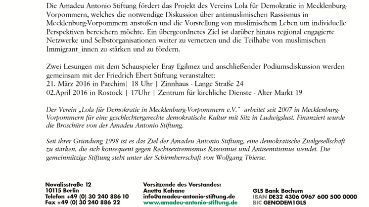 Ungehörte Stimmen - Amadeu Antonio Stiftung veröffentlicht Broschüre zu Lebenssituationen von Muslim_innen in Mecklenburg-Vorpommern 