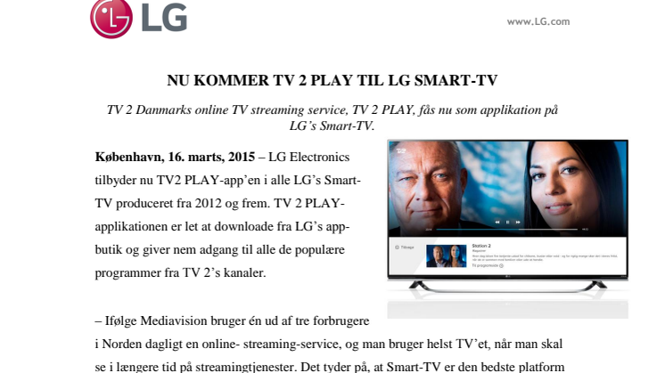 NU KOMMER TV 2 PLAY TIL LG SMART-TV