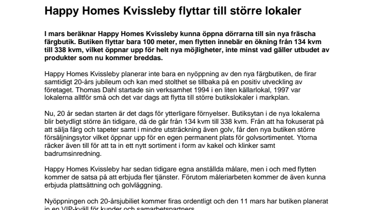 Happy Homes Kvissleby flyttar till större lokaler