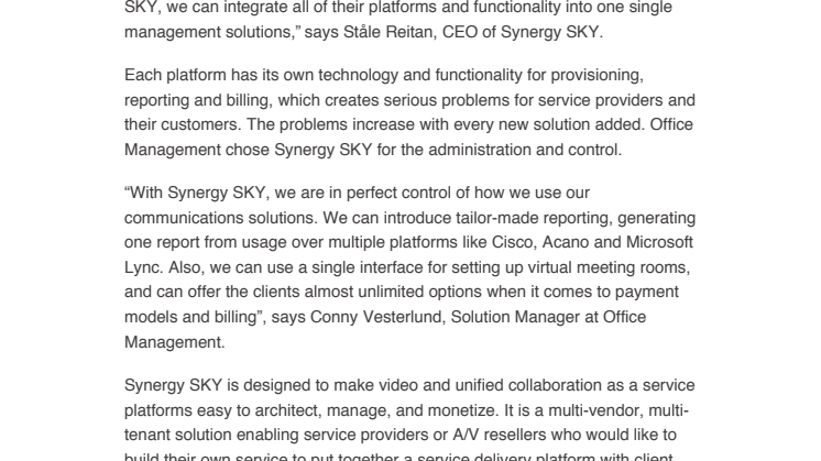 Office Management ramps up video offering with Synergy SKY