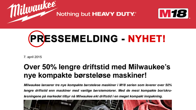Over 50% lengre driftstid med Milwaukee’s nye kompakte børsteløse maskiner!