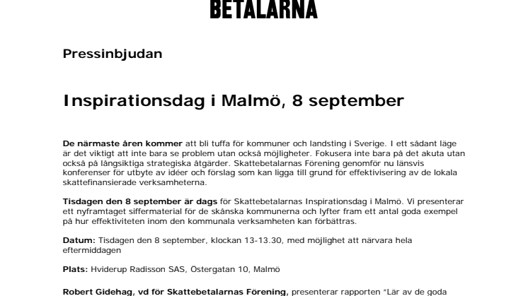 Pressinbjudan: Inspirationsdag i Malmö, 8 september
