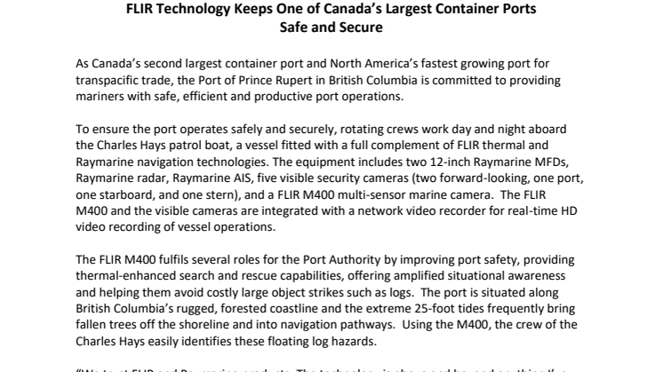 FLIR: FLIR Technology Keeps One of Canada’s Largest Container Ports Safe and Secure