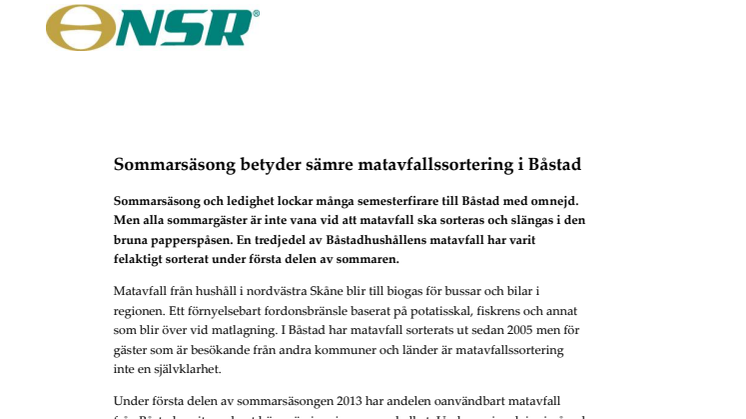 Sommarsäsong ger sämre matavfallssortering i Båstad