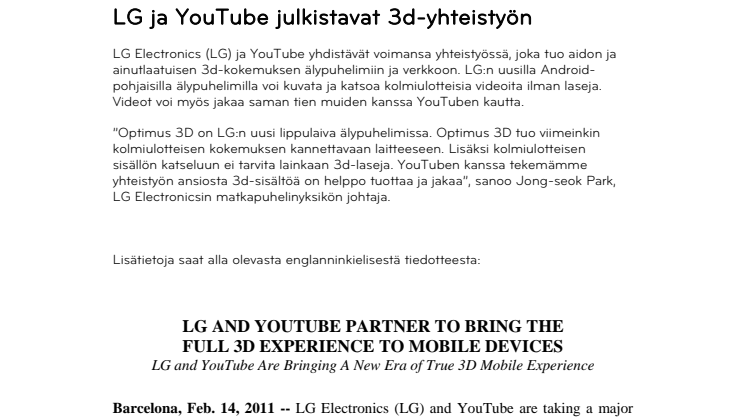 LG ja YouTube julkistavat 3d-yhteistyön 