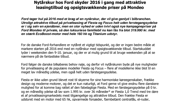 Ford Nytårskur 2016: Attraktive leasingtilbud & opsigtsvækkende priser på Mondeo