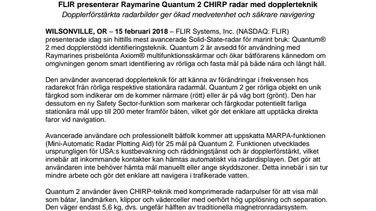 Raymarine: FLIR presenterar Raymarine Quantum 2 CHIRP radar med dopplerteknik