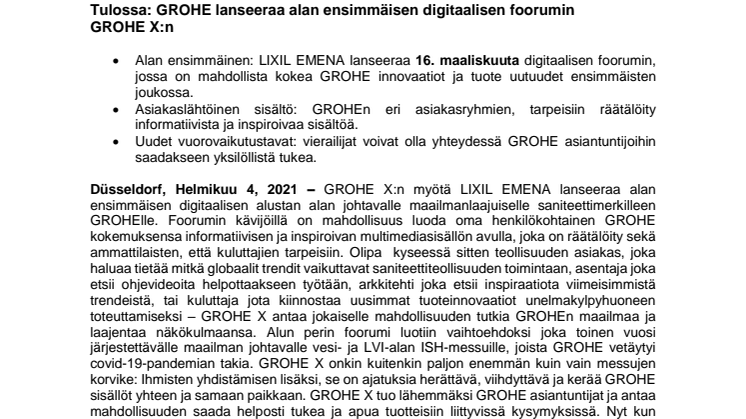 GROHE lanseeraa alan ensimmäisen digitaalisen foorumin GROHE X:n 