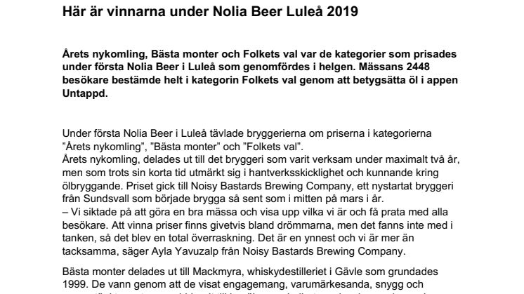 Här är vinnarna under Nolia Beer Luleå 2019
