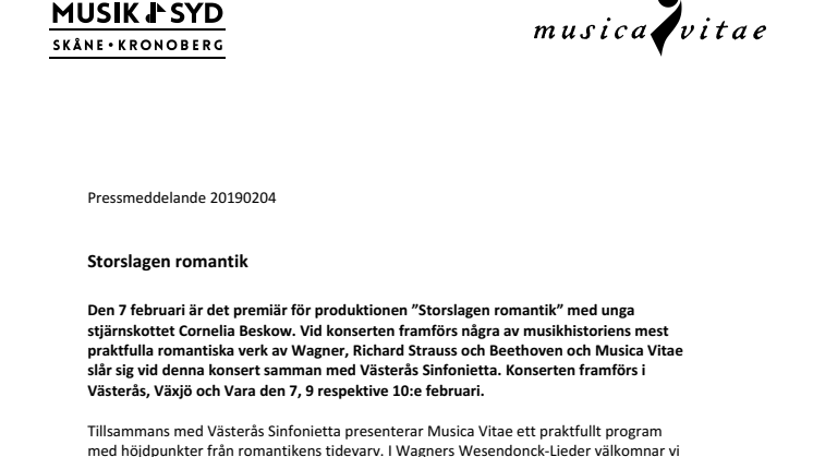 Storslagen konsert med Musica Vitae, Västerås Sinfonietta och operastjärnskottet Cornelia Beskow