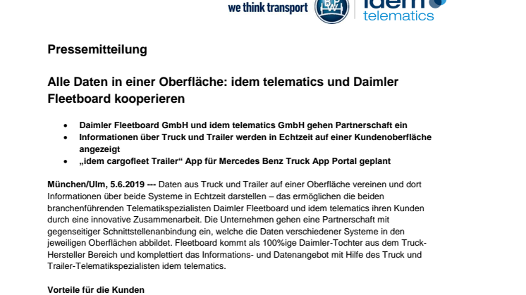 Alle Daten in einer Oberfläche: idem telematics und Daimler Fleetboard kooperieren 