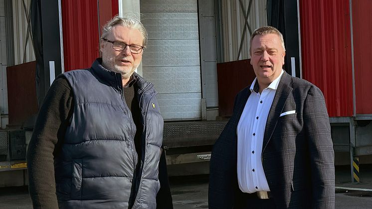 Avgående vd Mats Söderström tillsammans med Peter Möller, ny vd på Klimat-Transport och Syd Frys