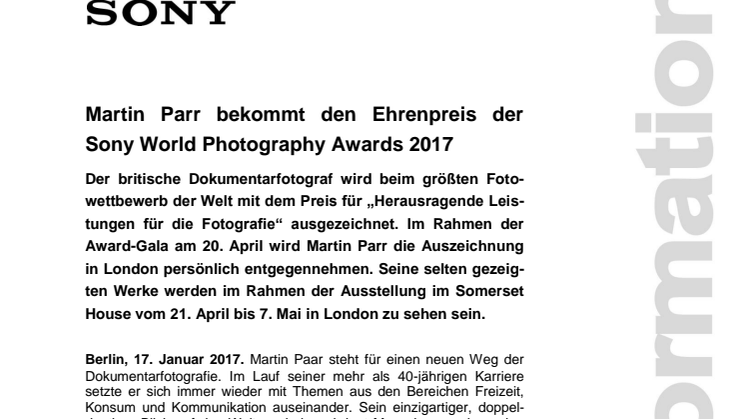 Martin Parr bekommt den Ehrenpreis der Sony World Photography Awards 2017 