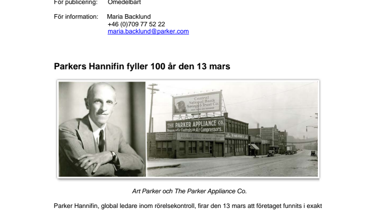 Parker Hannifin 100 år 13 mars 2017