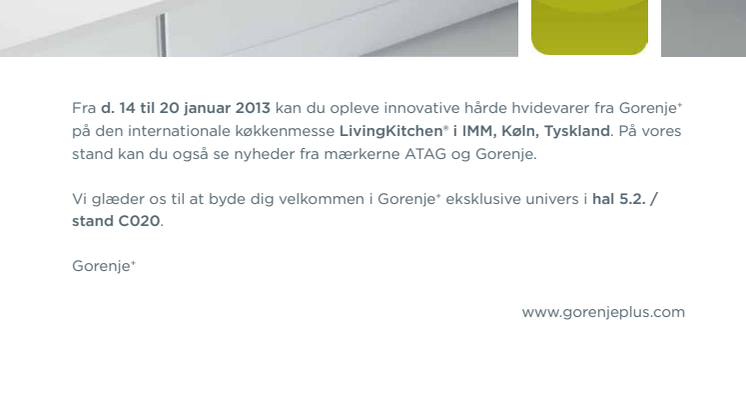 Oplev innovative nyheder fra Gorenje+ på køkkenmessen LivingKitchen® i IMM i Køln