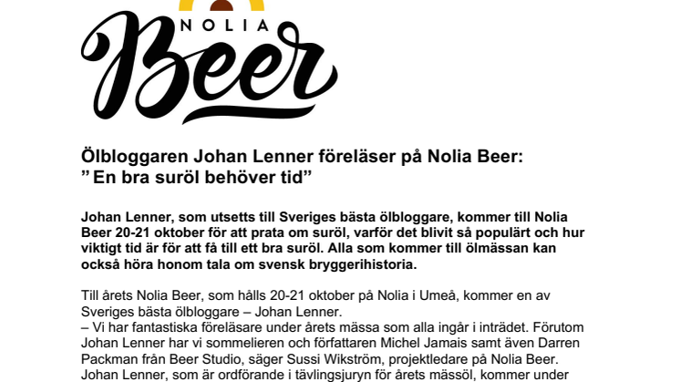 Ölbloggaren Johan Lenner föreläser på Nolia Beer:  ”En bra suröl behöver tid”