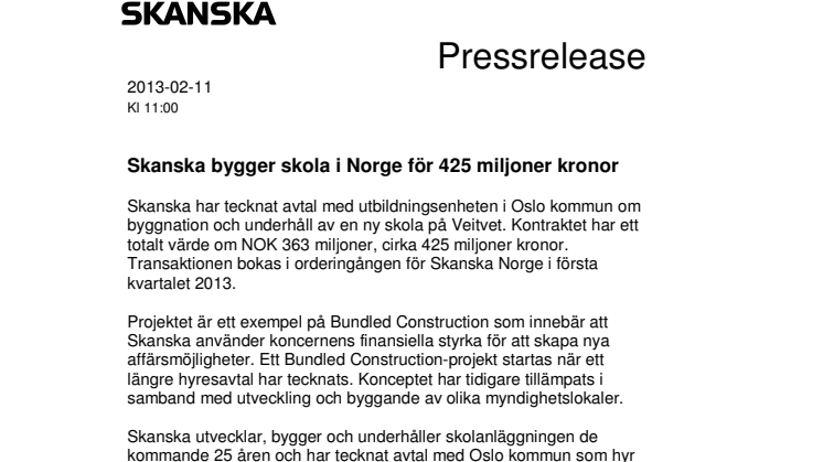 Skanska bygger skola i Norge för 425 miljoner kronor