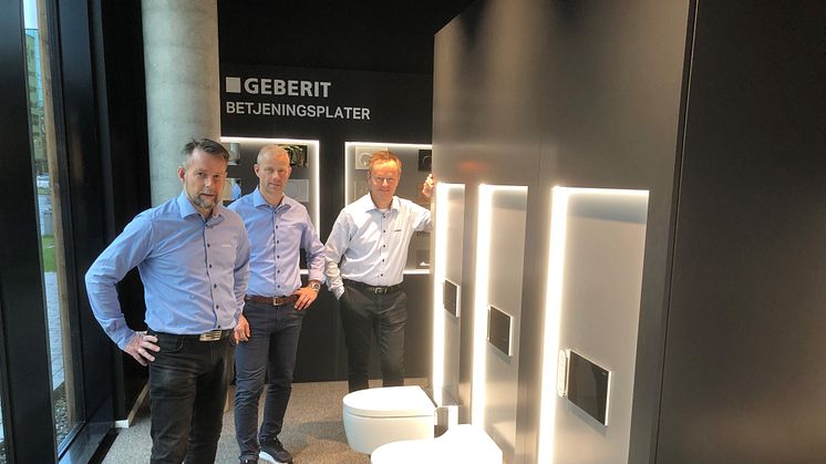 NYTT SHOWROOM: Geberit åpner nytt showroom i Lysgården i Trondheim. Fra venstre: Terje Ulseth, Svein Erik Eid og Christian Nordskag