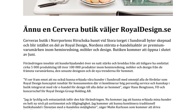 Ännu en Cervera butik väljer RoyalDesign.se