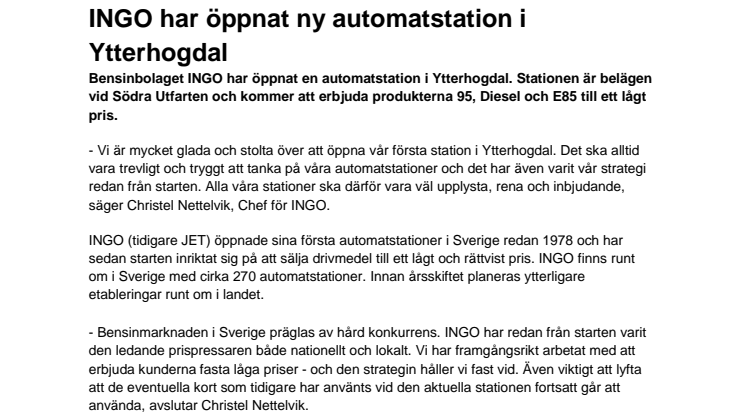 INGO har öppnat ny automatstation i Ytterhogdal