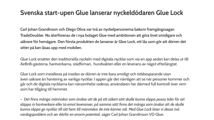 Svenska start-upen Glue lanserar nyckeldödaren Glue Lock