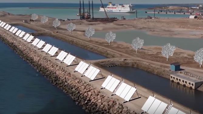 Visionsbild på solceller i nya hamnen