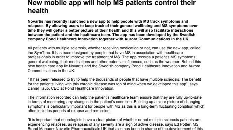 New mobile app will help MS patients control their health