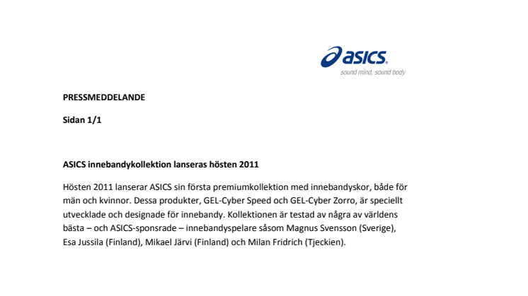ASICS lanserar ny innebandykollektion