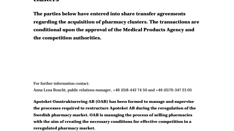 Description of parties who have acquired pharmacy clusters 