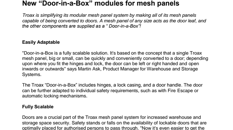 New “Door-in-a-Box” modules for mesh panels