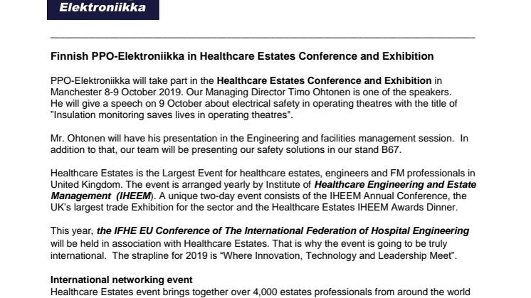 PPO-Elektroniikka in Healthcare Estates Conference and Exhibition 