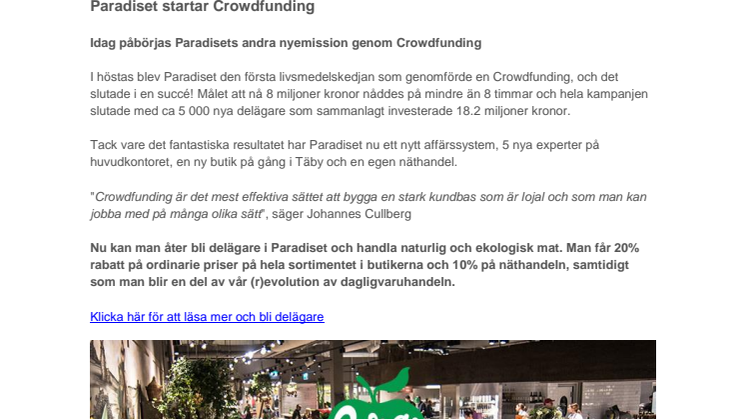 Paradiset startar Crowdfunding
